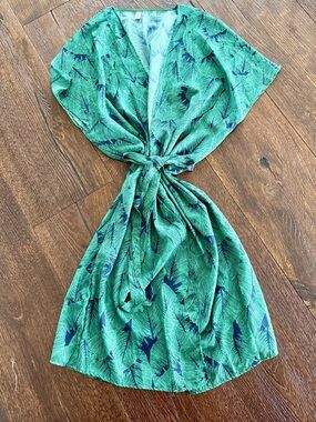 Fushi Green and Navy Leaf Print Swim Sarong